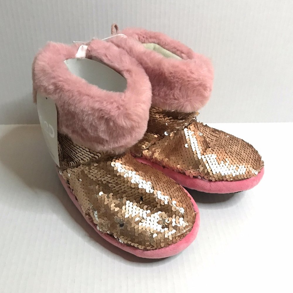 L2D Girls Sequins Warm Winter Slippers Size:L NWT